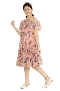 Elegant Georgette Orange Printed Dress For Girls-thumb1