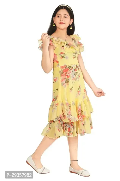 Fabulous Yellow Georgette Printed Dress For Girls-thumb2