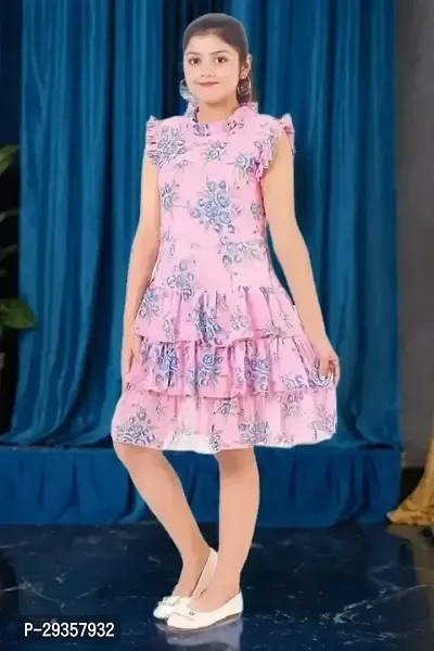 Fabulous Pink Georgette Printed Dress For Girls-thumb3