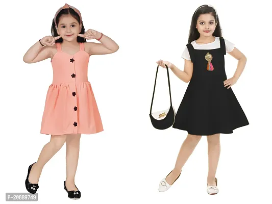 Fabulous Multicoloured Crepe Party Wear Frocks For Girls Pack Of 2-thumb0