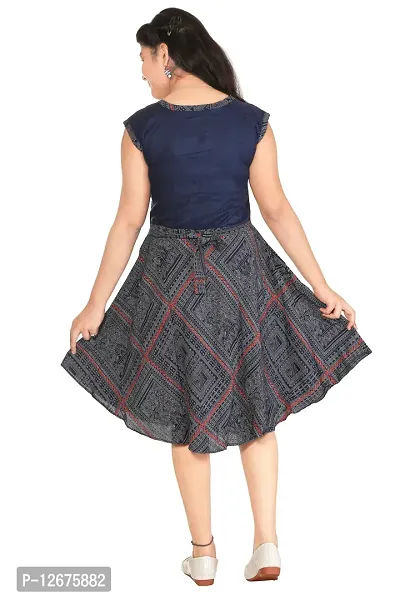 Fabulous Blue Georgette Self Pattern A-Line Dress For Girls-thumb3