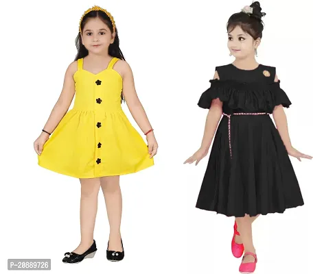 Fabulous Multicoloured Crepe Party Wear Frocks For Girls Pack Of 2-thumb0