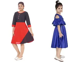 Pretty Crepe Self Pattern A-Line Dress Combo For Baby Girls And Kids Pack Of 2-thumb1