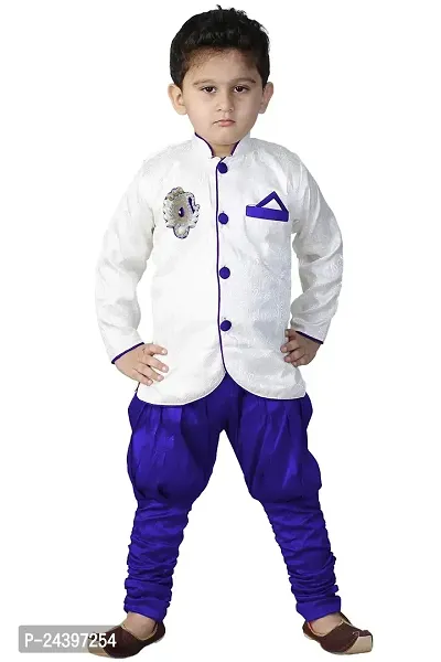 SKDC Kids Festive Sherwani Set For Boys(Blue And White,Cotton Silk,)