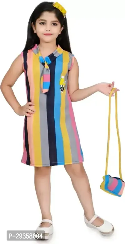 Fabulous Multicoloured Crepe Colourblocked Dress For Girls-thumb0