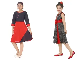 Pretty Crepe Self Pattern A-Line Dress Combo For Baby Girls And Kids Pack Of 2-thumb1