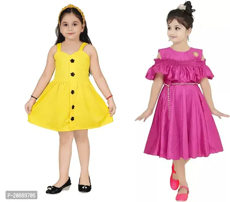 Fabulous Multicoloured Crepe Party Wear Frocks For Girls Pack Of 2