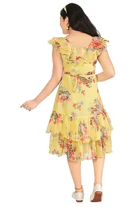 Fabulous Yellow Georgette Self Pattern A-Line Dress For Girls-thumb2