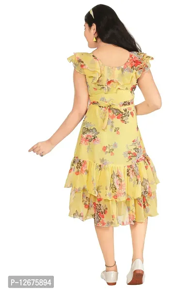 Fabulous Yellow Georgette Self Pattern A-Line Dress For Girls-thumb3