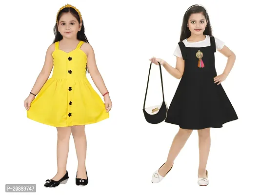 Fabulous Multicoloured Crepe Party Wear Frocks For Girls Pack Of 2