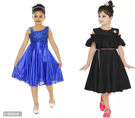 Pretty Crepe Self Pattern A-Line Dress Combo For Baby Girls And Kids Pack Of 2