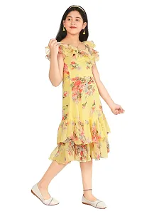 Fabulous Yellow Georgette Self Pattern A-Line Dress For Girls-thumb1
