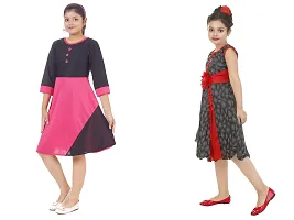 Pretty Crepe Self Pattern A-Line Dress Combo For Baby Girls And Kids Pack Of 2-thumb1