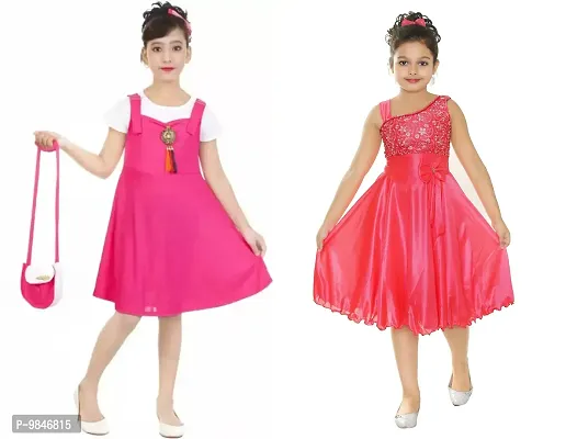 Pretty Crepe Self Pattern A-Line Dress Combo For Baby Girls And Kids Pack Of 2