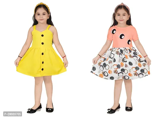 Fabulous Multicoloured Crepe Party Wear Frocks For Girls Pack Of 2