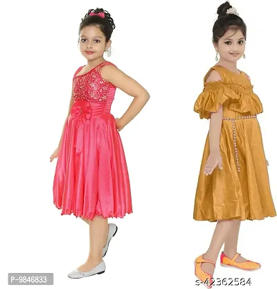 Pretty Crepe Self Pattern A-Line Dress Combo For Baby Girls And Kids Pack Of 2-thumb2