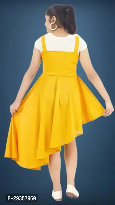 Fabulous Yellow Crepe Solid Dress For Girls-thumb3