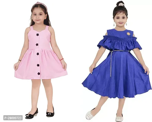 Fabulous Multicoloured Crepe Party Wear Frocks For Girls Pack Of 2-thumb0