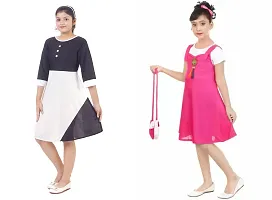 Pretty Crepe Self Pattern A-Line Dress Combo For Baby Girls And Kids Pack Of 2-thumb1