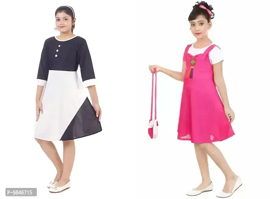 Pretty Crepe Self Pattern A-Line Dress Combo For Baby Girls And Kids Pack Of 2-thumb2