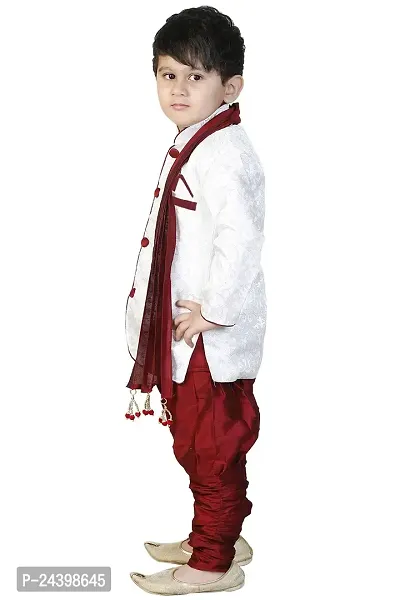 SKDC Kids Red And White Cotton Silk Festive Sherwani Set For kids boys-thumb2