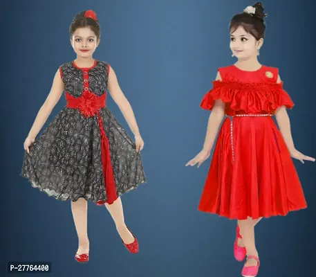 Girls Midi/Knee Length Party Dress (combo pack of 2)-thumb0