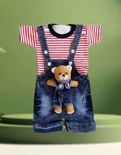 Baby Boys Baby Girls Party(Festive) T-shirt Dungaree (Multicolor)