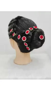 Stylish  Hair Pins and Gajra Bun Accessories with Artificial Flower Rose Puff | 6 cm | Pack of 12 Pcs ) (Red)-thumb2