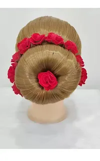 Stylish  Hair Pins and Gajra Bun Accessories with Artificial Flower Rose Puff | 6 cm | Pack of 4 Pcs ) (Red)-thumb1