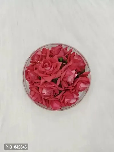 Stylish  Hair Pins and Gajra Bun Accessories with Artificial Flower Rose Puff | 6 cm | Pack of 12 Pcs ) (Red)-thumb0