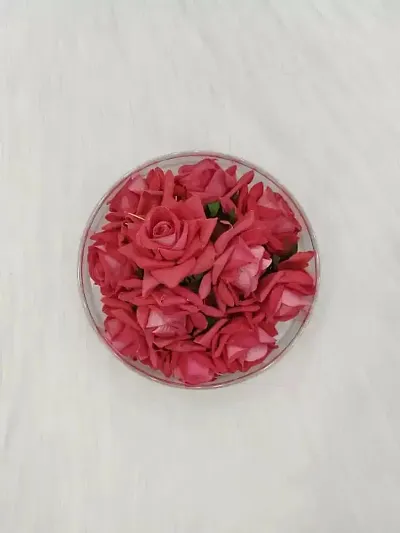 Stylish Hair Pins and Gajra Bun Accessories with Artificial Flower Puff | cm | Pack of 12 Pcs ) (Red)