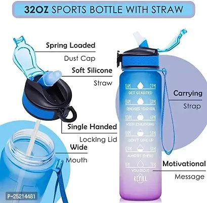 DRS Motivational Water Bottle with Time Marker  Straw-BPA Free  Leakproof Tritian Frosted Portable Reusable Fitness Sport 1L Water Bottle for Men Women Kids Student to Office School Gym Workout-thumb3