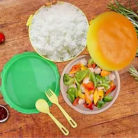 DRS Burger Shape Lunch Box for Kids School Tiffin Box for Boys  Girls, Leak Proof Plastic Snacks Lunch Box with 3 Layer 4 Compartments with 2 Spoons for Adults and Kids PP Plastic-thumb4