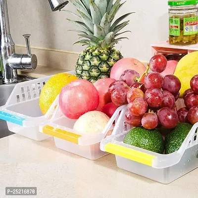 DRS Kitchen Plastic Space Saver Organizer Basket Rack, 4 PCs Plastic Fridge Space Saver Food Storage Basket Rack, Fruits/Vegetables-thumb2