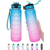 DRS Motivational Water Bottle with Time Marker  Straw-BPA Free  Leakproof Tritian Frosted Portable Reusable Fitness Sport 1L Water Bottle for Men Women Kids Student to Office School Gym Workout-thumb1