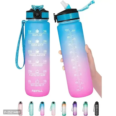 DRS Motivational Water Bottle with Time Marker  Straw-BPA Free  Leakproof Tritian Frosted Portable Reusable Fitness Sport 1L Water Bottle for Men Women Kids Student to Office School Gym Workout-thumb2