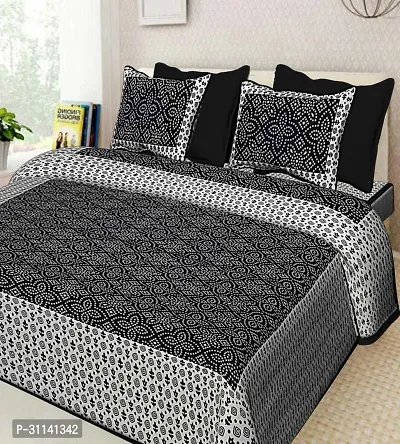 Comfortable Cotton Printed Queen Bedsheet with Two Pillow Covers-thumb0