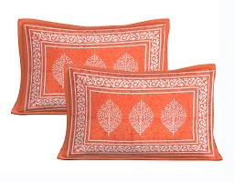 Stylish Orange Cotton Printed One Double Bedsheet With Two Pillowcovers-thumb2