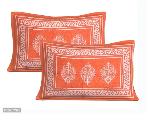 Stylish Orange Cotton Printed One Double Bedsheet With Two Pillowcovers-thumb3