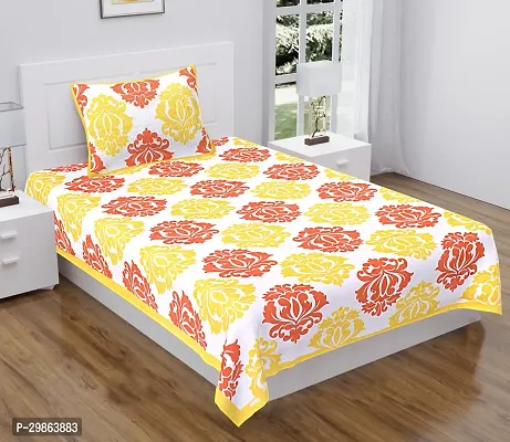 Comfortable Cotton Printed Flat Single Bedsheet with 1 Pillow Cover