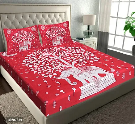 Comfortable Red Cotton Double 1 Bedsheet + 2 Pillowcovers