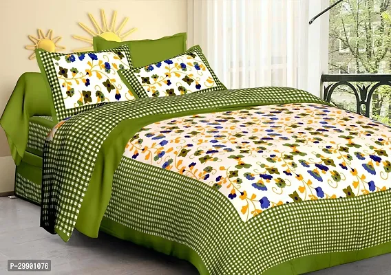 Stylish Green Cotton Printed Double Bedsheet With 2 Pillowcovers-thumb0