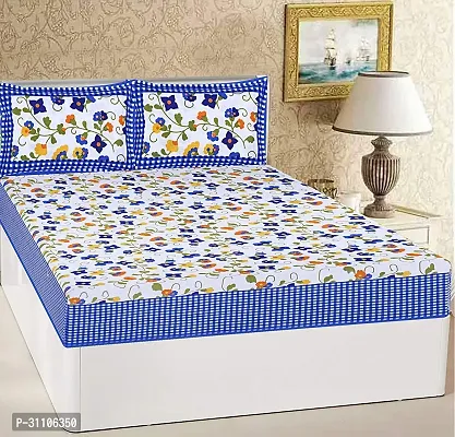 Comfortable Cotton Printed Double Bedsheet With Pillow Covers-thumb0