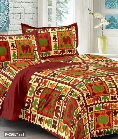 Stylish Multicoloured Cotton Printed One Double Bedsheet With Two Pillowcovers-thumb0