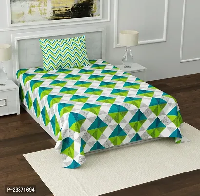 Beautiful Green Cotton Printed Double 74 Bedsheet + 2 Pillowcovers-thumb0