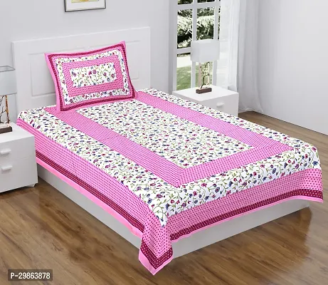 Comfortable Cotton Printed Flat Single Bedsheet with 1 Pillow Cover