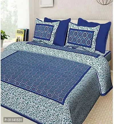 Comfortable Cotton Printed Queen Bedsheet with Two Pillow Covers-thumb0