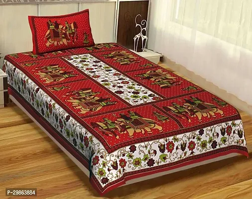 Comfortable Cotton Printed Flat Single Bedsheet with 1 Pillow Cover-thumb0