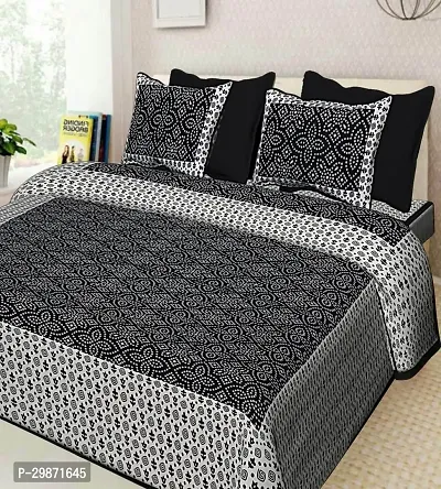 Beautiful Black Cotton Printed Double 26 Bedsheet + 2 Pillowcovers-thumb0