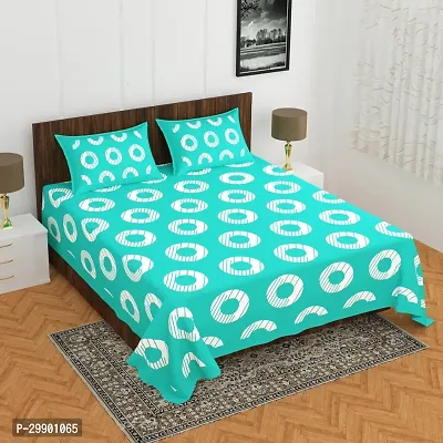 Stylish Green Cotton Printed Double Bedsheet With 2 Pillowcovers